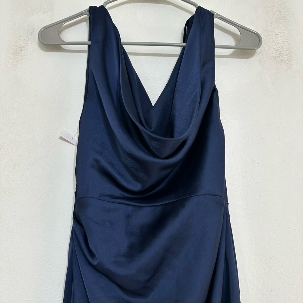 Significant Other Allyssa Pleated One Shoulder Navy Blue Gown, Size 4 - Picture 6 of 9